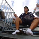 16.06.2005., Novi Vinodolski - U sklopu teniskog spektakla Senior Toura, koji se treci put odrzao u Hrvatskoj, Diego Armando Maradona i Goran Ivanisevic 20-ak minuta izmjenjivali su udarce na sredisnjem terenu.
Photo: Zeljko Lukunic/PIXSELL
