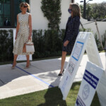 PALM BEACH, FLORIDA - NOVEMBER 03: First lady Melania Trump walks with Wendy Sartory, the Palm Beach County supervisor of elections, after casting her vote at the Morton and Barbara Mandel Recreation Center polling place on November 03, 2020 in Palm Beach, Florida. After a record-breaking early voting turnout, Americans head to the polls on the last day to cast their vote for incumbent U.S. President Donald Trump or Democratic nominee Joe Biden in the 2020 presidential election. Joe Raedle/Getty Images/AFP